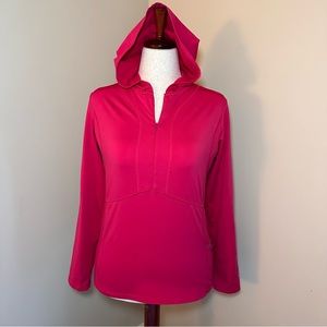 L.L Bean Half Zip Hooded Fitted Active Fleece with Sleeve Embroidery